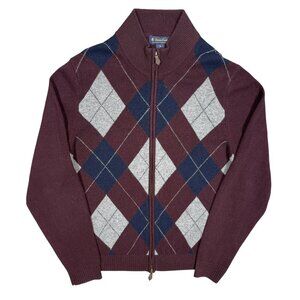 Brooks Brothers Scottish Lambswool Full Zip Knit Wool Sweater Diamond Medium
